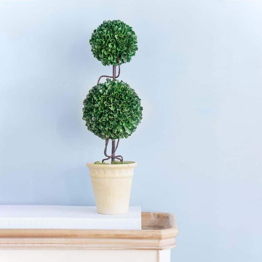 1.83 ft. 2-Tiered Artificial Boxwood Topiary Trees with Pot, Indoor Outdoor