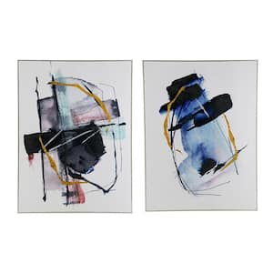 Black, Blue, Gold and Silver Wooden Framed Abstract Wall Art (Set of 2)