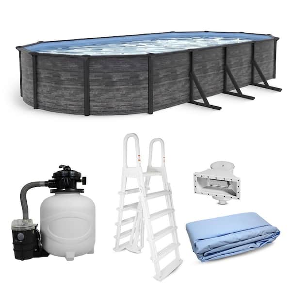 Marbella 12 x 24 ft. Oval 52 in. Deep Above Ground Pool Package w/ 6 in. Top Seats, Sand Filter, Ladder, Skimmer, Liner