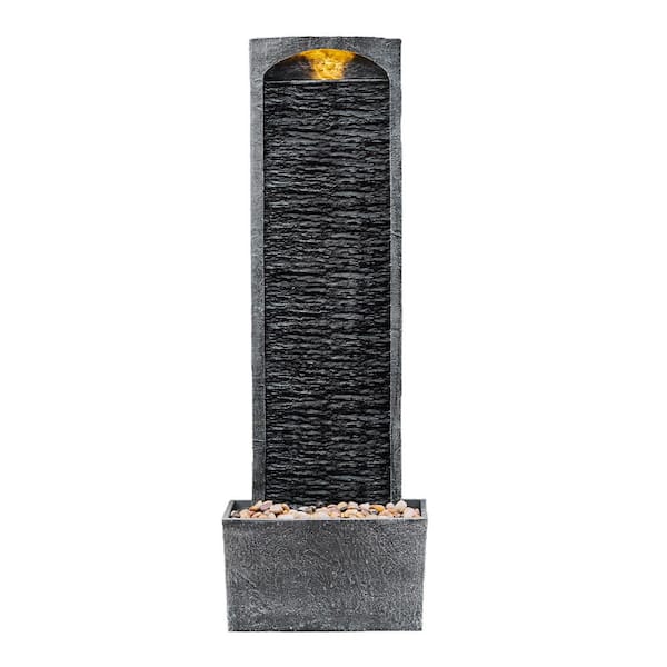 Teamson Home 38.58 in. Gray Polyresin Modern Style Cascade Waterfall Fountain with LED Light