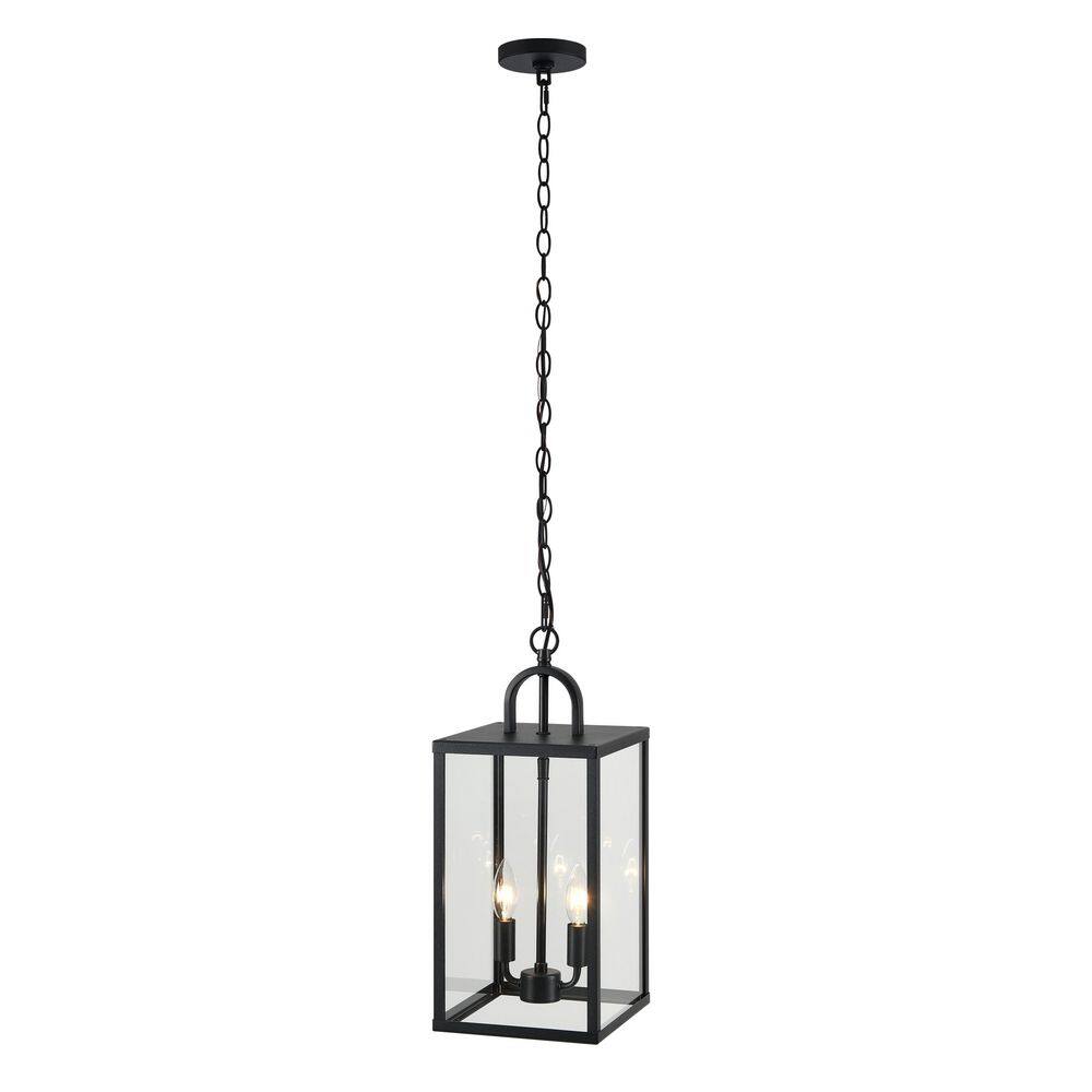 Modern Sandy Black 19.25 in. 2-Light Outdoor Pendant Light with Clear Glass Shade price history on PriceWatchPro