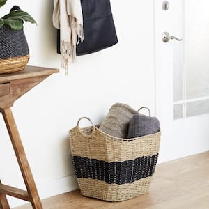 Seagrass Handmade Two Toned Storage Basket with Metal Handles