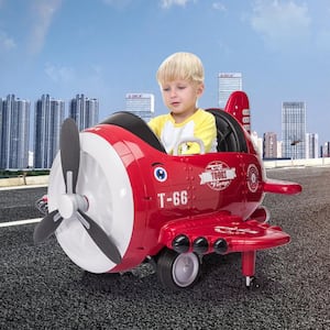 12-Volt Kids Electric Ride On Car Toy Airplane Vehicle with Remote Control in Red