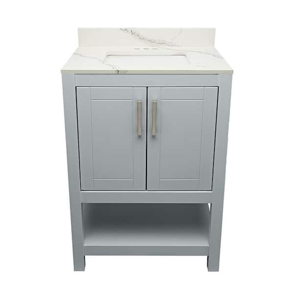 Ella Taos 25 in. W x 19. in D. x 36 in. H Bath Vanity in Grey with Quartz Stone Calacatta White Top with White Basin