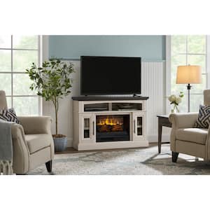 Stanwich 48 in. Freestanding Electric Fireplace TV Stand in Light Taupe Wash Ash Grain with Charcoal Top