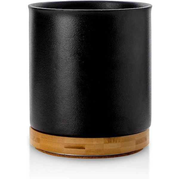 Stone Black Ceramic Utensil Holder 360° Rotating Crock with Countertop Protection Cork Bottom Large Capacity Organizer