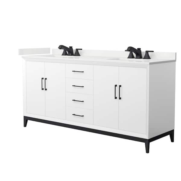 Wyndham Collection Amici 72 in. W x 22 in. D x 35.25 in. H Double Bath Vanity in White with White Quartz Top