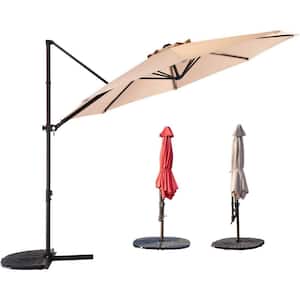 10 ft. Aluminum Cross Base Cantilever Outdoor Patio Umbrella in Champagne