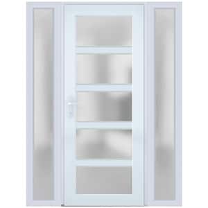 54 in. x 80 in. Right-Hand/Inswing 2 Sidelights Frosted Glass White Steel Prehung Front Door with Hardware