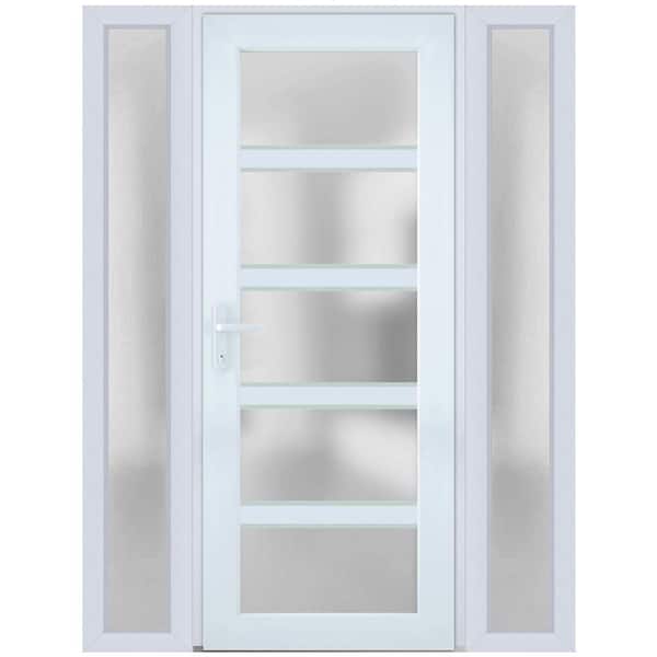 VDOMDOORS 54 in. x 80 in. Right-Hand/Inswing 2 Sidelights Frosted Glass White Steel Prehung Front Door with Hardware