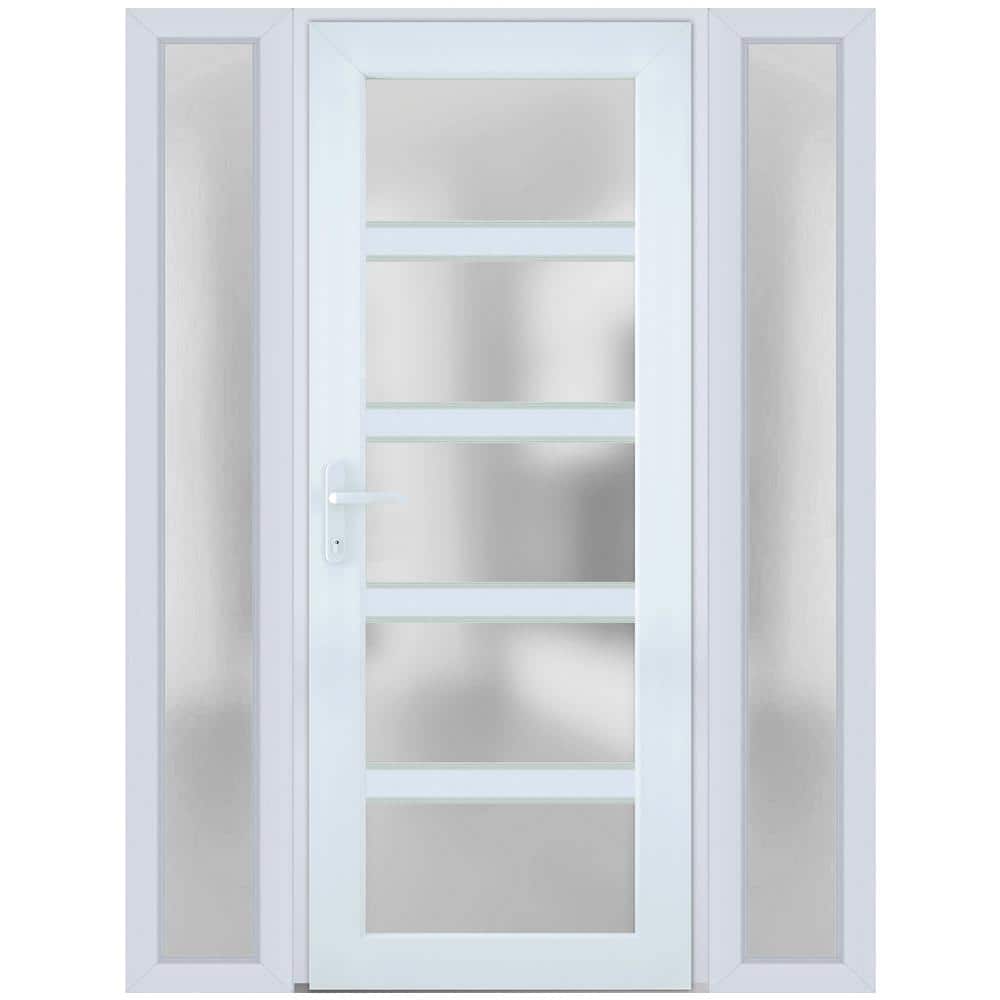 58 in. x 80 in. Right-Hand/Inswing 2 Sidelights Frosted Glass White Steel Prehung Front Door with Hardware price history on PriceWatchPro