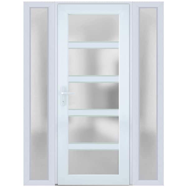 VDOMDOORS 64 in. x 80 in. Right-Hand/Inswing 2 Sidelights Frosted Glass White Steel Prehung Front Door with Hardware