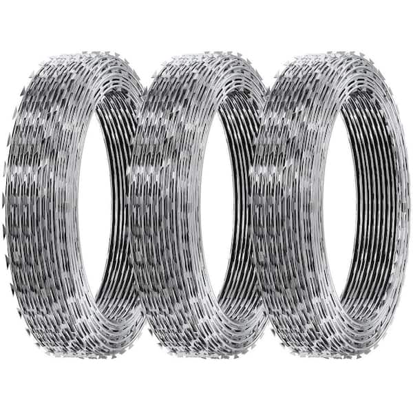 ATENGNES 147 ft. Galvanized Double Spiral with Buckle Razor Barbed Wire, 3-Rolls Razor Wire Fencing Razor Fence