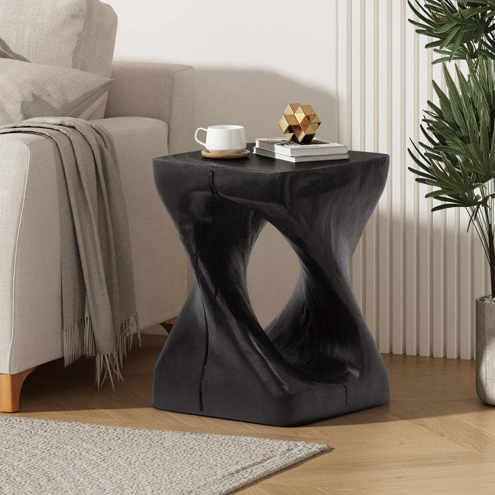 Artistic Design Black MGO Twist Shape Side Table with Wood-like