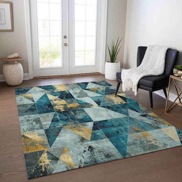 Chantille Machine Washable Indoor/Outdoor Abstract ACN1888 Teal 8 ft. x 10 ft. Accent Rug