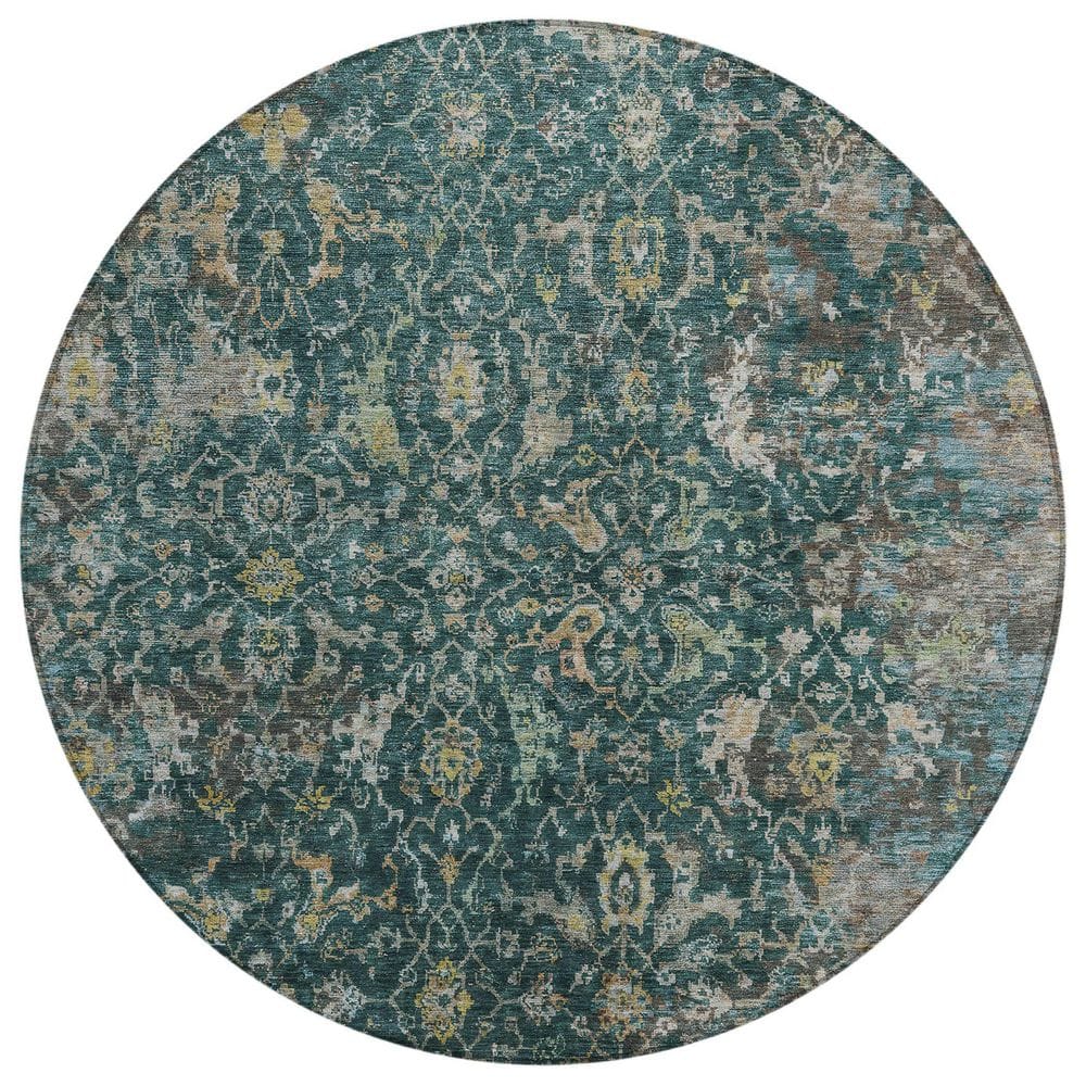 Chantille Machine Washable Indoor/Outdoor Abstract ACN2359 Teal 8 ft. x 8 ft. Round Rug price history on PriceWatchPro