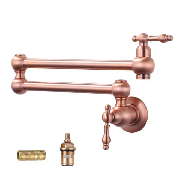 ARCORA Wall Mounted Brass Pot Filler with 2-Handles in Copper