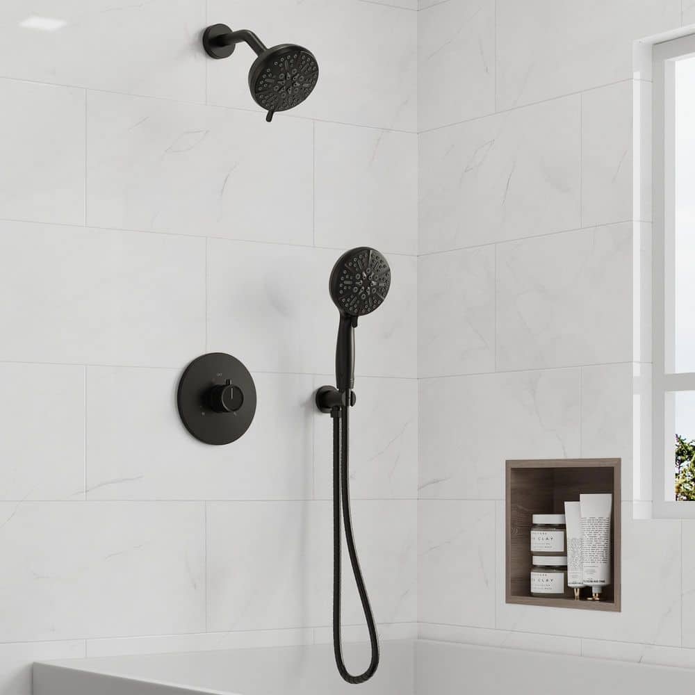 5-Spray Wall Mount Shower Head System with 5-Spray Handheld Shower in Matte Black (Valve Included) price history on PriceWatchPro