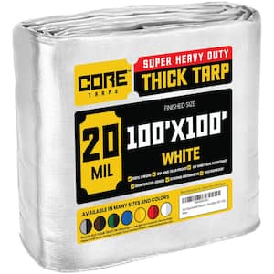 100 ft. x 100 ft. White 20 Mil Heavy Duty Polyethylene Tarp, Waterproof, UV Resistant, Rip and Tear Proof