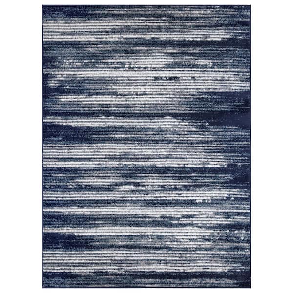 Ottomanson Rixos Collection Modern Stripes 8x10 Indoor Living Room Area Rug, 7 ft. 10 in. x 9 ft. 10 in., Blue