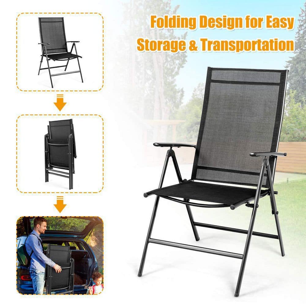 Set of 2 Black Adjustable Folding Patio Dining Chairs