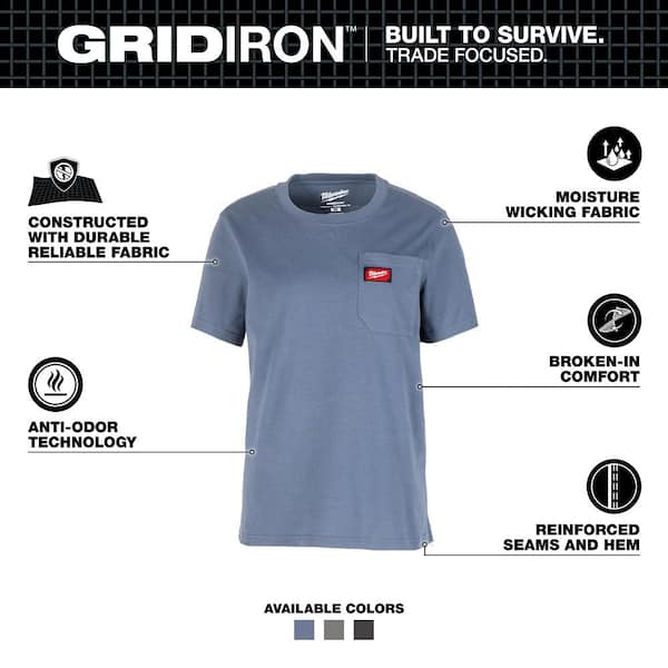 Women's Large Blue GRIDIRON Short Sleeve Pocket T-Shirt