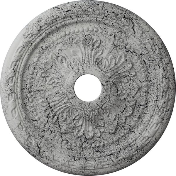 Ekena Millwork 1-5/8 in. x 23-5/8 in. x 23-5/8 in. Polyurethane Palmetto Ceiling Medallion, Ultra Pure White Crackle