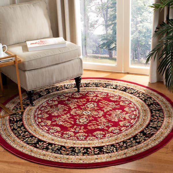 Lyndhurst Red/Black 8 ft. x 8 ft. Round Antique Floral Border Area Rug
