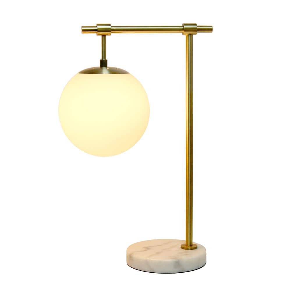 21" White Globe Shade Table Lamp with Marble Base and Brass Arm