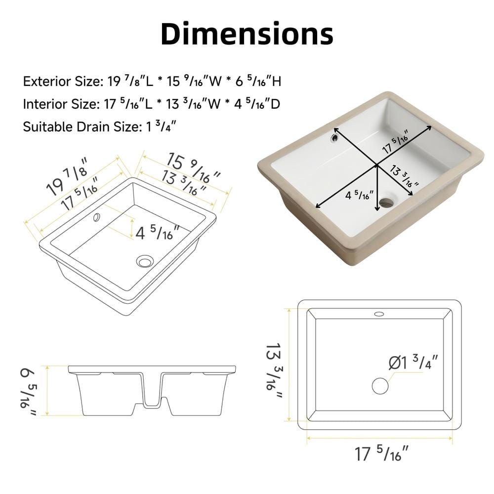 20-Inch White Gloss Ceramic Undermount Bathroom Sink