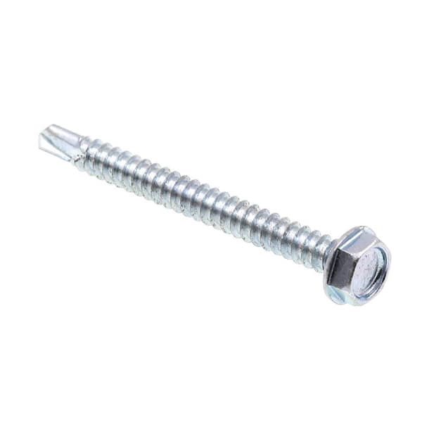 Prime-Line #10 x 2 in. Zinc Plated Case Hardened Steel Indented Hex Washer Head Self-Drilling Sheet Metal Screws (100-Pack)