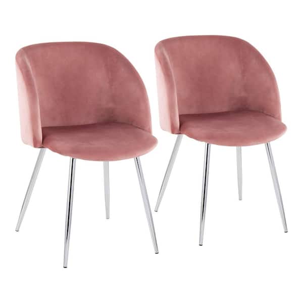 Lumisource Fran Pink Velvet And Chrome, Pink Velvet Dining Chairs With Chrome Legs