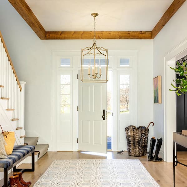 HUOKU Haven 4-Light 17.3 in. W Aged Gold Chandelier with Open Cage