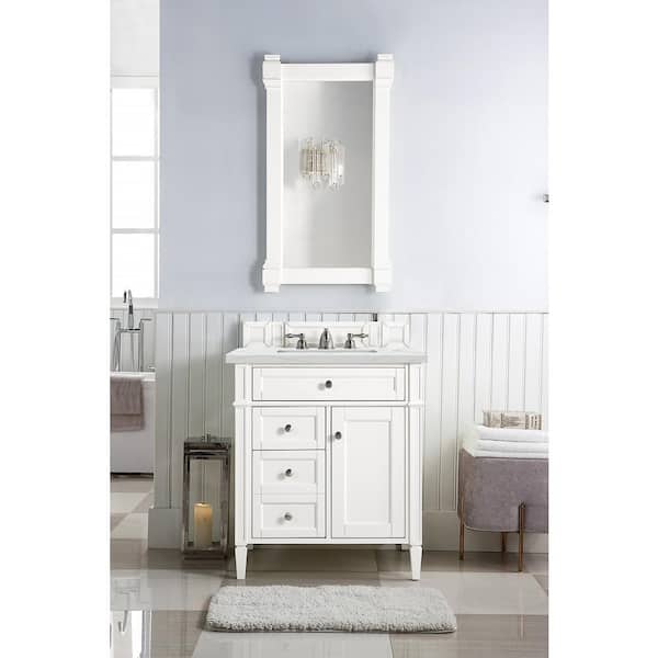 James Martin Vanities Brittany 30.0 in. W x 23.5 in. D x 34 in. H Single Bath Vanity in Bright White with Ethereal Noctis Quartz Top