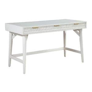 52 in. Rectangular White 3-Drawers Writing Desk with Wooden Frame