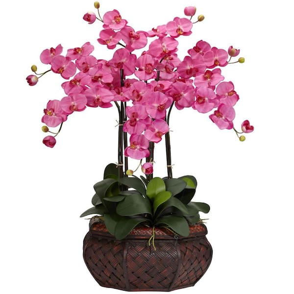 Nearly Natural 30 in. Artificial H Dark Pink Large Phalaenopsis Silk Flower Arrangement