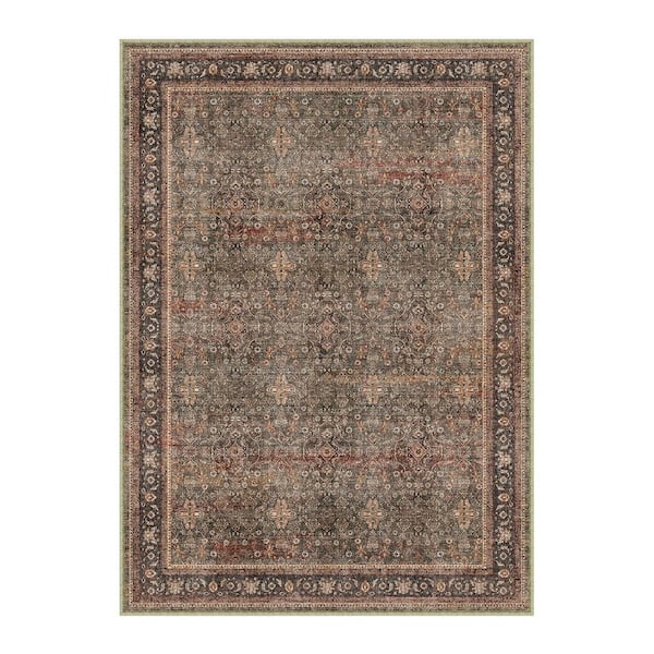 Star Red 9 ft. x 12 ft. Distressed Vintage Floral Area Rug