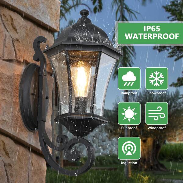 Keazile 19 in. 1-Light Black Hardwired Outdoor Wall Light