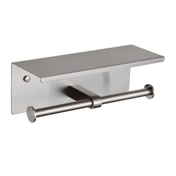 Wall Mounted Stainless Steel Toilet Paper Holder with Shelf in Brushed Nickel, Double Head Toilet Tissue Roll Holder