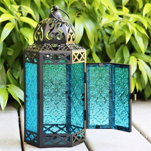 12 in. x 5.5 in. Black Metal Moroccan Lantern without Candle