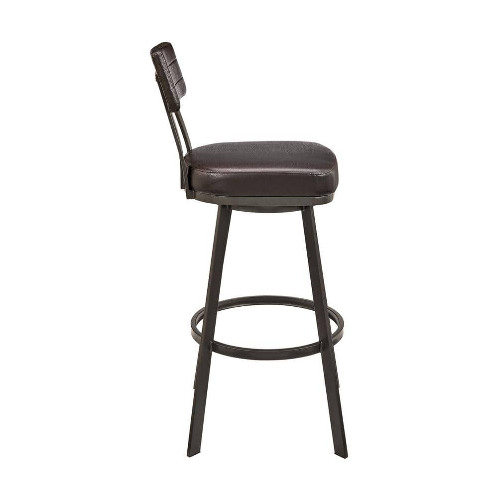 Brown Metal Swivel Adjustable Faux Leather Counter Stool