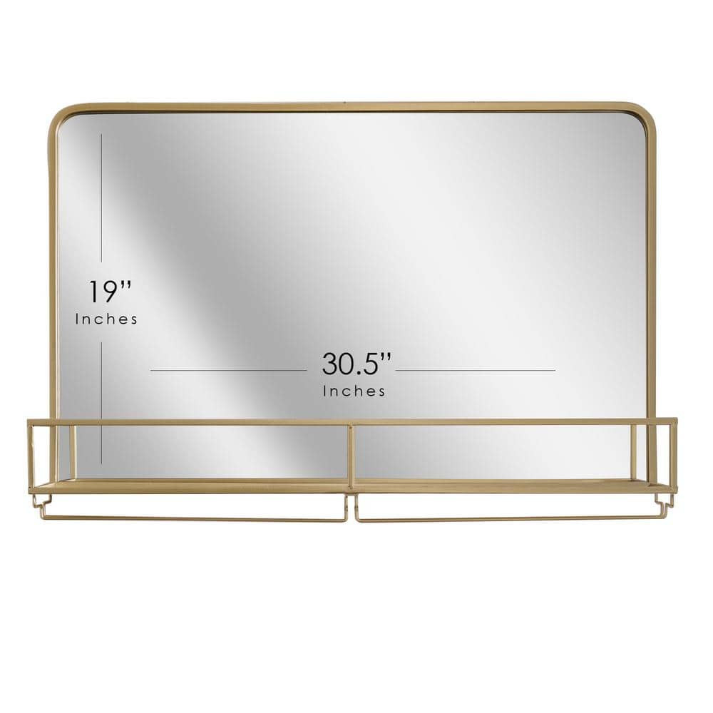 Gold Framed Rectangular Wall Mirror with Shelf - 31.5" x 21.25"