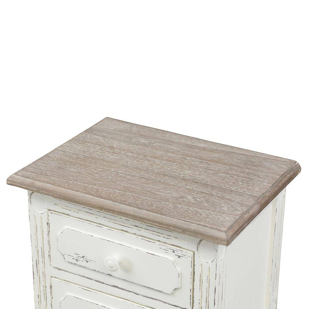 Distressed White 2-Drawer Traditional French Nightstand