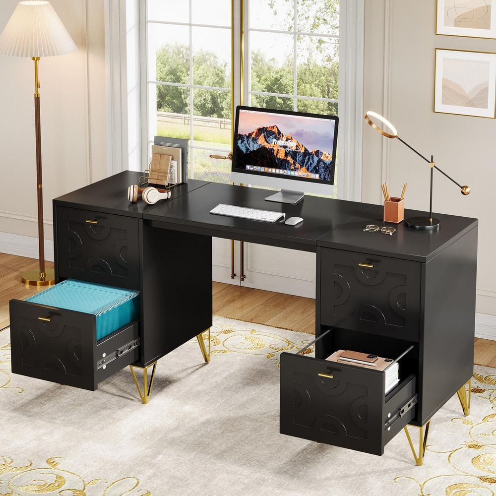BYBLIGHT Moronia 59 in. Rectangle Black Computer Desk Wood
