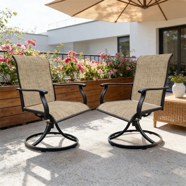 Outdoor Dining Chair 360° Swivel Rocker Chair Patio Lawn Chair with Breathable Textilene Fabric (Set of 2)