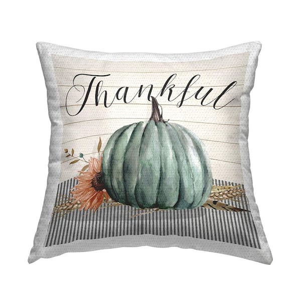 Stupell Industries Striped Pattern Fall Pumpkin Thankful Typography Beige Square Outdoor Throw Pillow