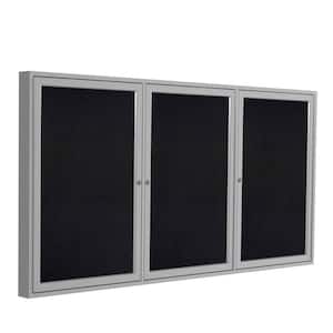 3-Door Enclosed 36 in. x 72 in. Bulletin Board, Recycled Rubber, Black, (1-Pack)