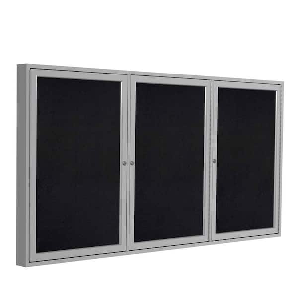 ghent 3-Door Enclosed 36 in. x 72 in. Bulletin Board, Recycled Rubber, Black, (1-Pack)