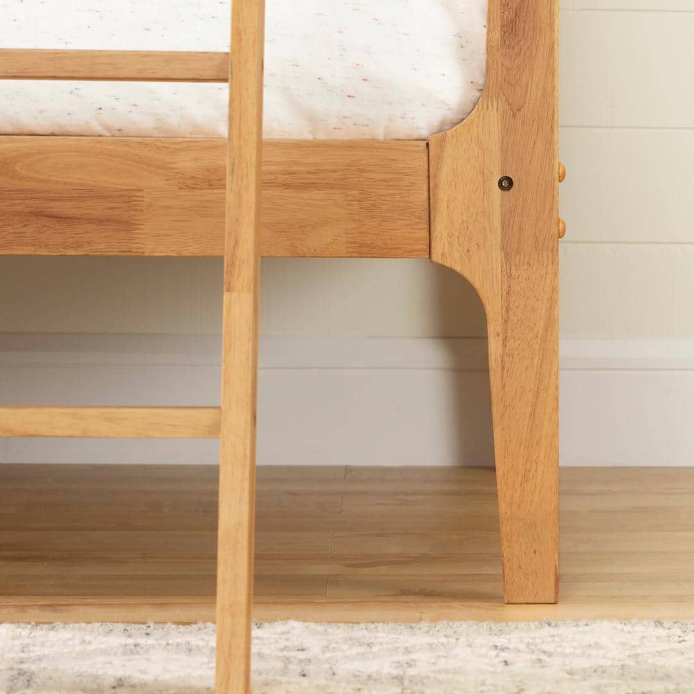 Twin White and Natural Wood Bunk Bed with Guardrails