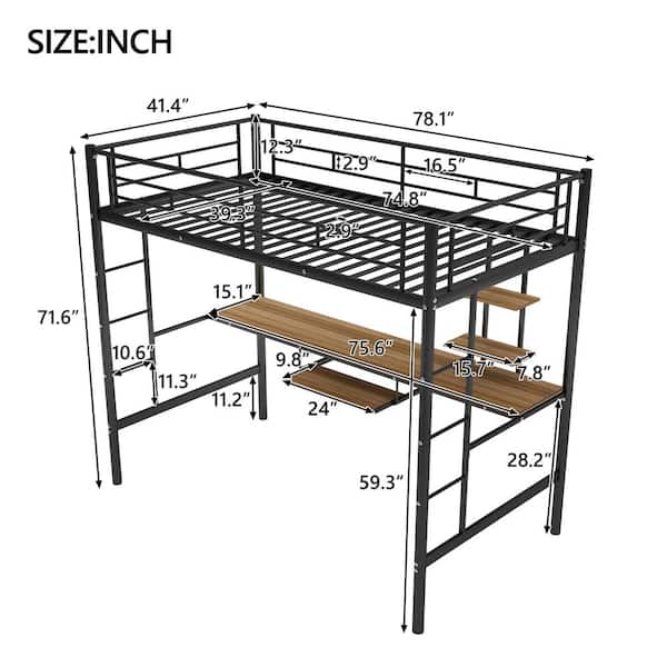 Gosalmon Black Twin Loft Bed With Desk, Yourzone Metal Loft Bed Twin Size Assembly Instructions Pdf
